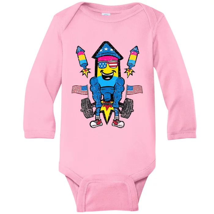 Pansexual Firecracker Workout 4th Of July Lgbtq Pride Baby Long Sleeve Bodysuit