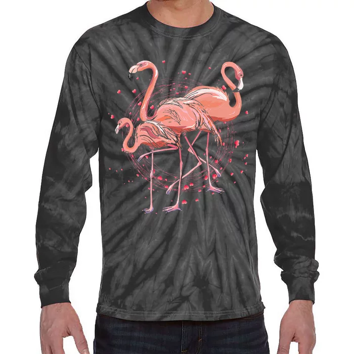 Pink Feathers Wo Flamingo Tie-Dye Long Sleeve Shirt