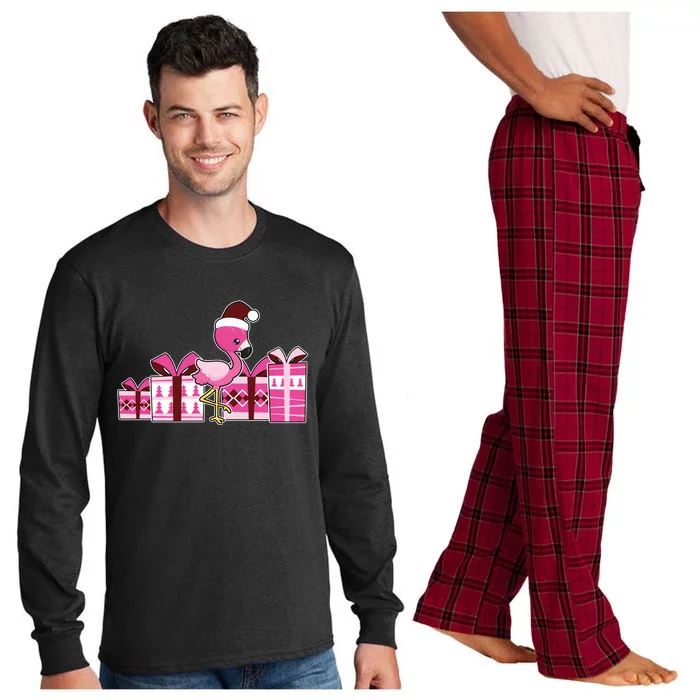 Pink Flamingo With Presents Cute Flamingo Christmas Cool Gift Long Sleeve Pajama Set