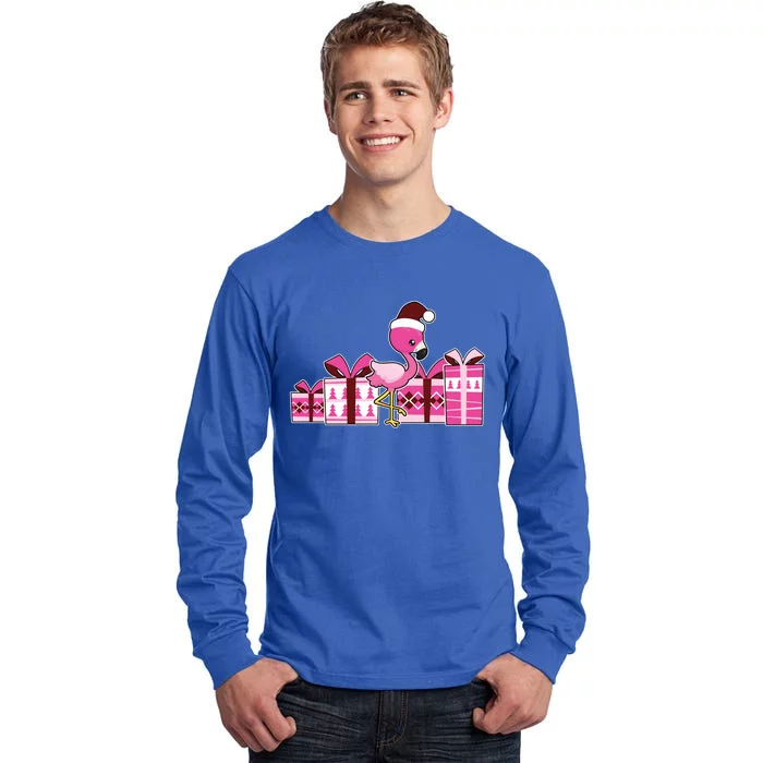 Pink Flamingo With Presents Cute Flamingo Christmas Cool Gift Tall Long Sleeve T-Shirt