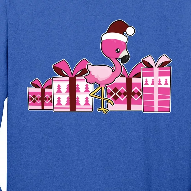 Pink Flamingo With Presents Cute Flamingo Christmas Cool Gift Tall Long Sleeve T-Shirt