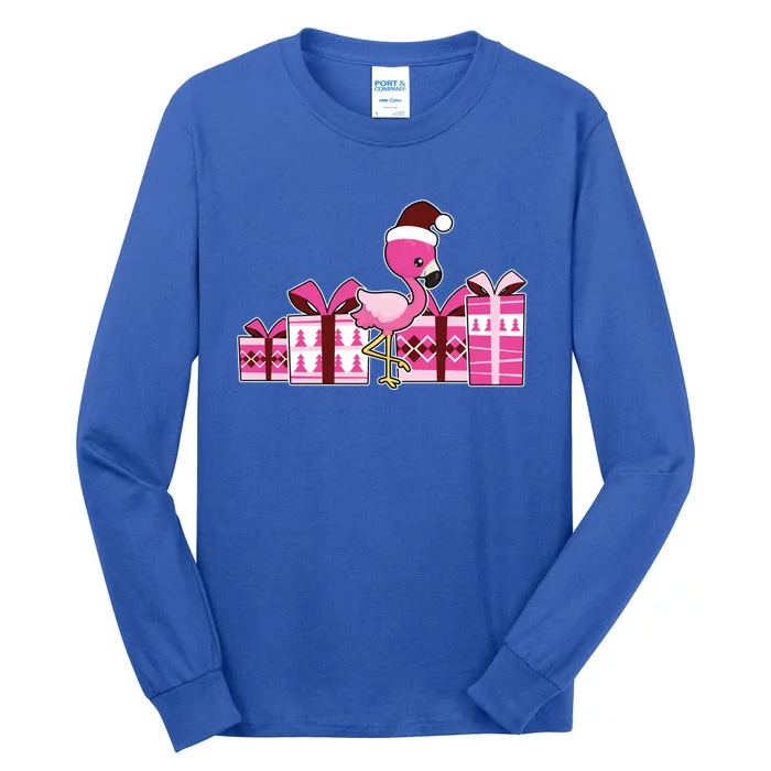 Pink Flamingo With Presents Cute Flamingo Christmas Cool Gift Tall Long Sleeve T-Shirt