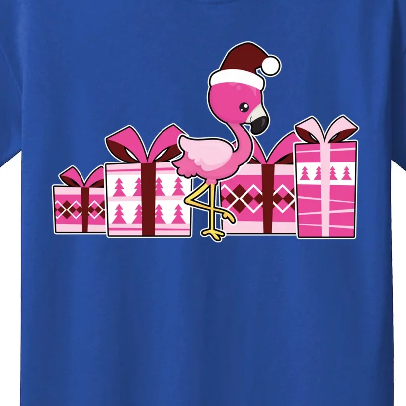 Pink Flamingo With Presents Cute Flamingo Christmas Cool Gift Kids T-Shirt