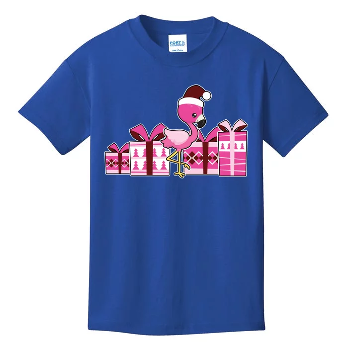 Pink Flamingo With Presents Cute Flamingo Christmas Cool Gift Kids T-Shirt