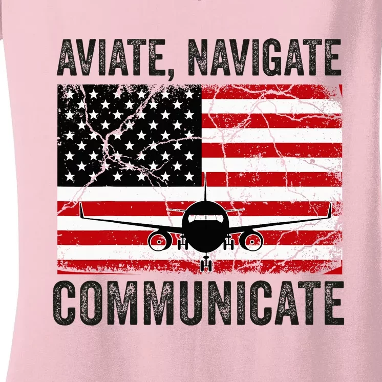 Pilot For Wo Airplane Aviation Pilots Plane Captain Women's V-Neck T-Shirt