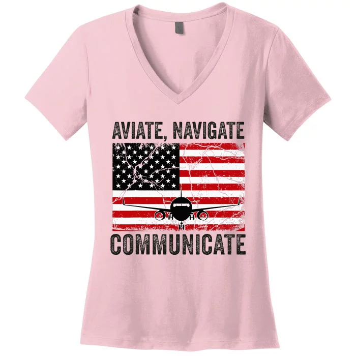 Pilot For Wo Airplane Aviation Pilots Plane Captain Women's V-Neck T-Shirt