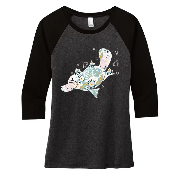 Platypus Floral Zookeeper Animal Lover Marine Biologist Women's Tri-Blend 3/4-Sleeve Raglan Shirt