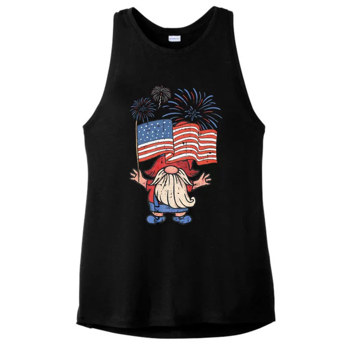 Patriotic Gnome 4th Of July American Flag Independence Day Ladies Tri-Blend Wicking Tank