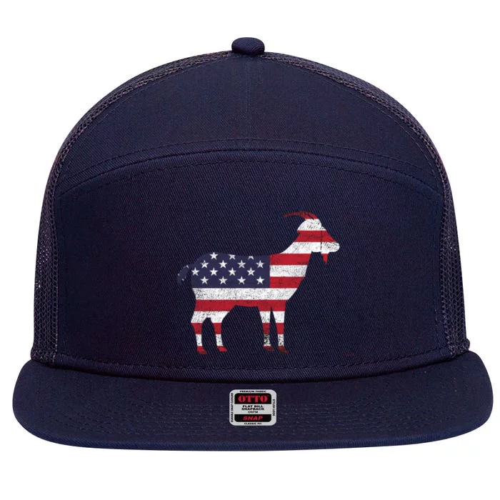 Patriotic Goat 4th Of July American Flag Gift 7 Panel Mesh Trucker Snapback Hat