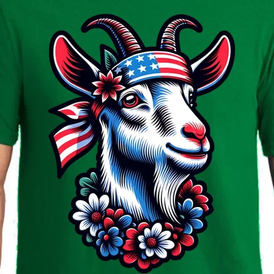 Patriotic Goat 4th Of July American Flag Bandana Flowers Gift Pajama Set