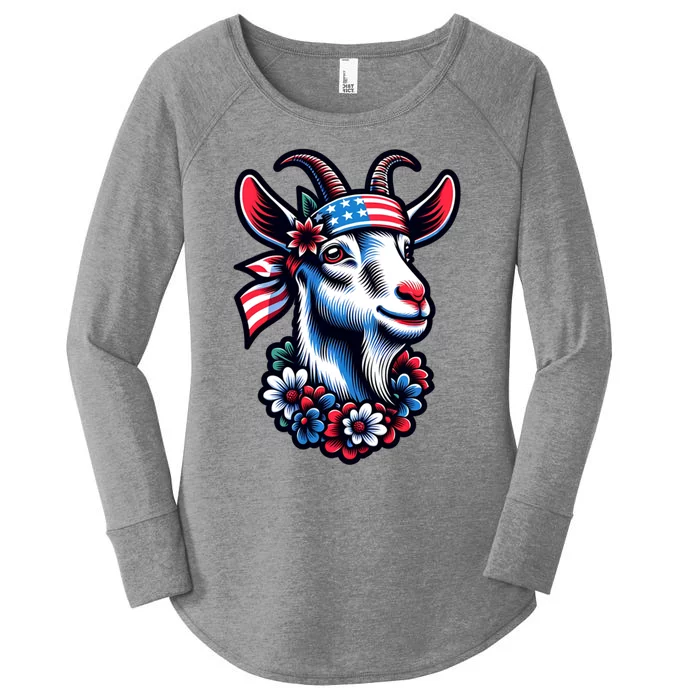 Patriotic Goat 4th Of July American Flag Bandana Flowers Gift Women's Perfect Tri Tunic Long Sleeve Shirt