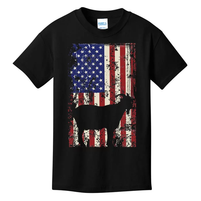 Patriotic Goat 4th of July American Flag Kids T-Shirt