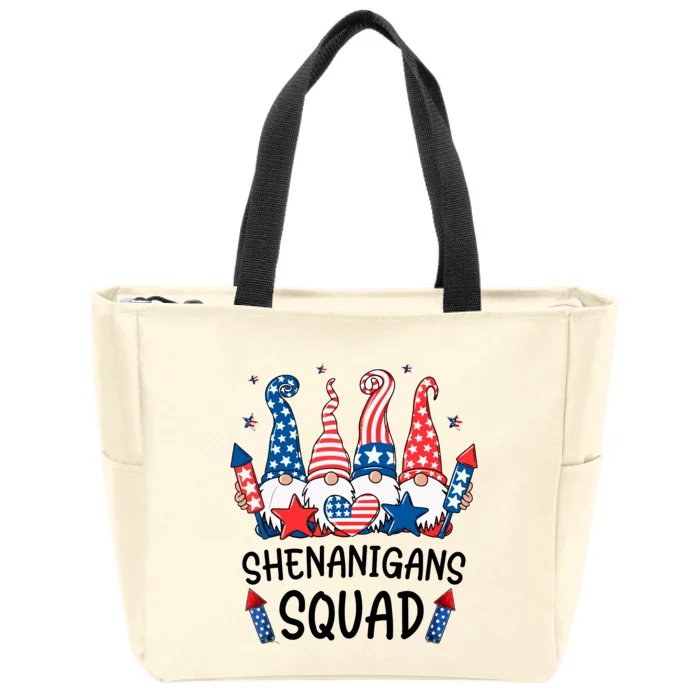 Patriotic Gnomes 4th Of July Funny Shenanigans Squad Zip Tote Bag