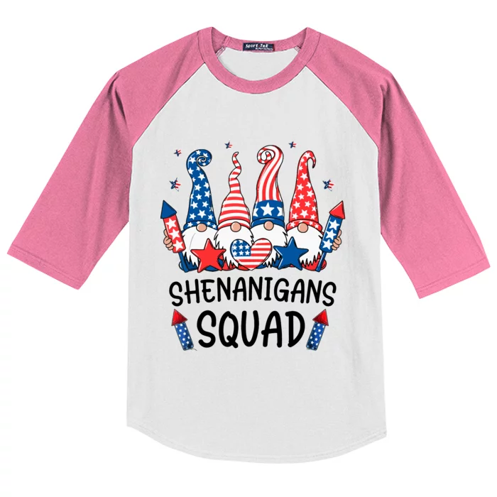 Patriotic Gnomes 4th Of July Funny Shenanigans Squad Kids Colorblock Raglan Jersey