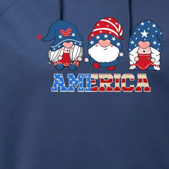 Patriotic Gnomes 4th Of July Funny Gnome Love American Flag Performance Fleece Hoodie