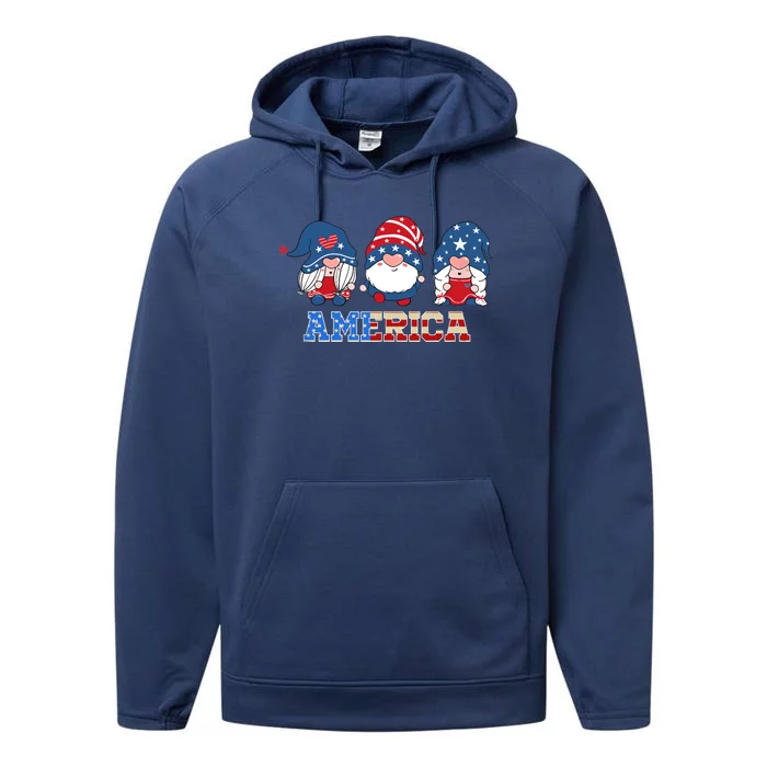 Patriotic Gnomes 4th Of July Funny Gnome Love American Flag Performance Fleece Hoodie