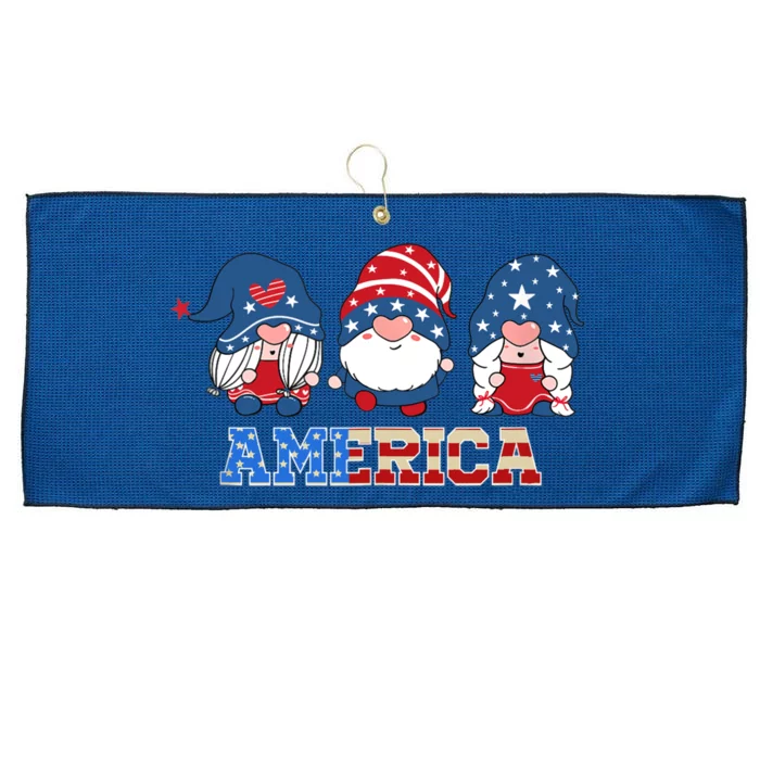 Patriotic Gnomes 4th Of July Funny Gnome Love American Flag Large Microfiber Waffle Golf Towel