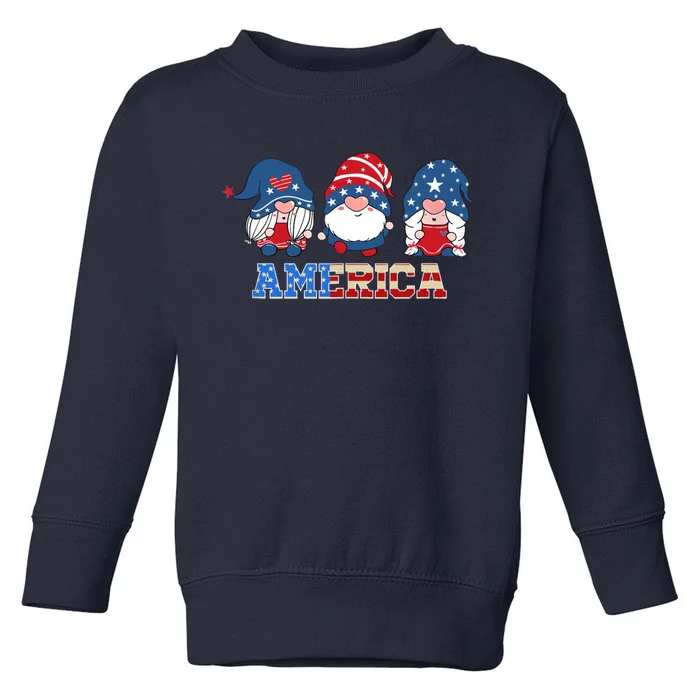 Patriotic Gnomes 4th Of July Funny Gnome Love American Flag Toddler Sweatshirt