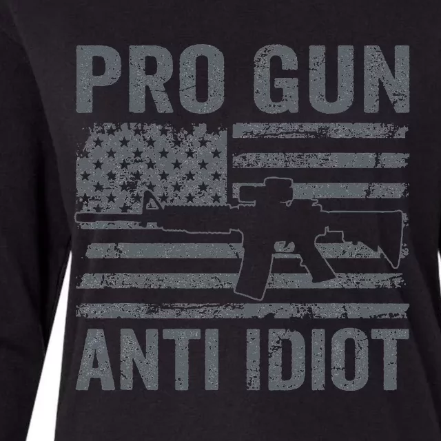 Pro Gun Anti Idiot Second Amendment AR15 Rifle USA Flag Womens Cotton Relaxed Long Sleeve T-Shirt