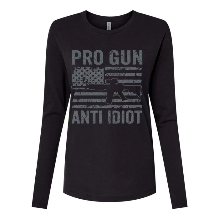 Pro Gun Anti Idiot Second Amendment AR15 Rifle USA Flag Womens Cotton Relaxed Long Sleeve T-Shirt