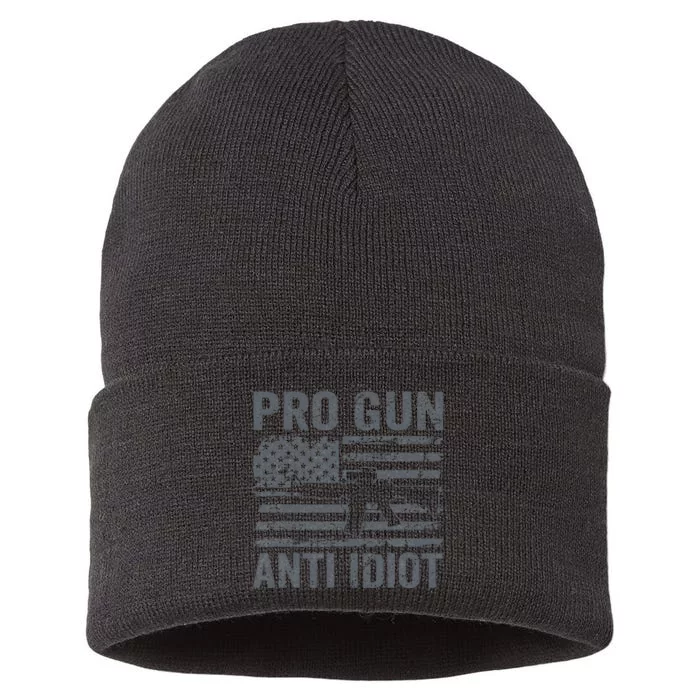 Pro Gun Anti Idiot Second Amendment AR15 Rifle USA Flag Sustainable Knit Beanie