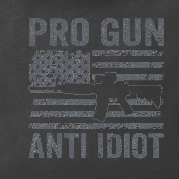 Pro Gun Anti Idiot Second Amendment AR15 Rifle USA Flag Zip Tote Bag