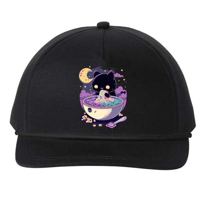 Pastel Goth Aesthetic Kawaii Creepy Cat Eating Snapback Five-Panel Rope Hat