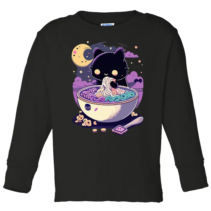 Pastel Goth Aesthetic Kawaii Creepy Cat Eating Toddler Long Sleeve Shirt