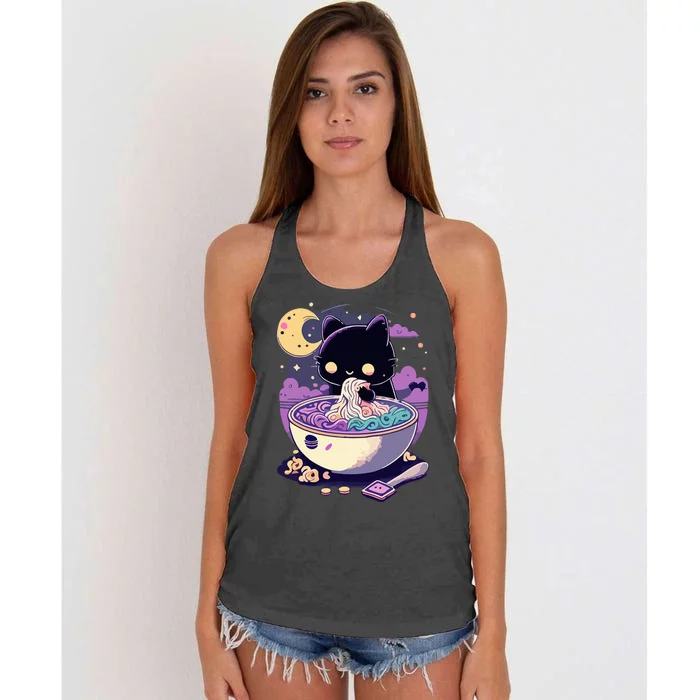 Pastel Goth Aesthetic Kawaii Creepy Cat Eating Women's Knotted Racerback Tank