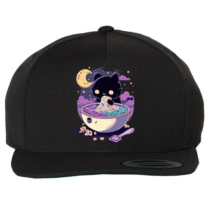 Pastel Goth Aesthetic Kawaii Creepy Cat Eating Wool Snapback Cap