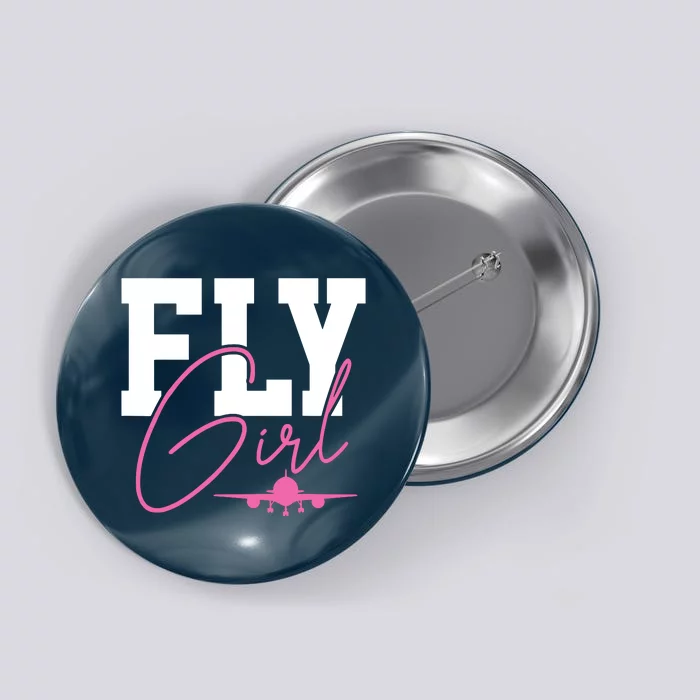 Pilot Girl Airplane Aviation Button