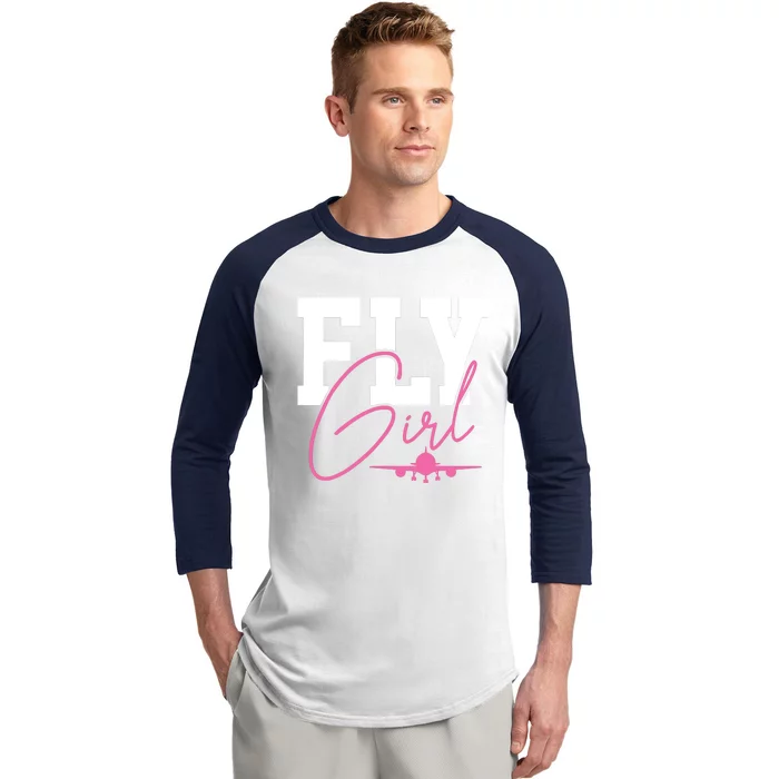 Pilot Girl Airplane Aviation Baseball Sleeve Shirt