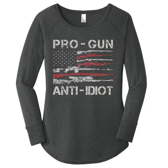 Pro Gun Anti Idiot Vintage USA Flag 2nd Amendment Women's Perfect Tri Tunic Long Sleeve Shirt