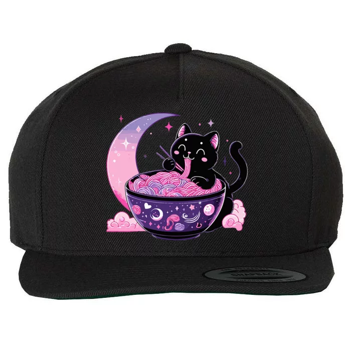 Pastel Goth Aesthetic Kawaii Cat Eating Ramen Noodles Pastel Goth Aesthetic Kawa Wool Snapback Cap