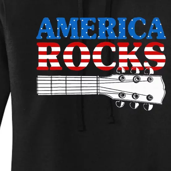 Patriotic Guitar American Flag 4th Of July Women's Pullover Hoodie