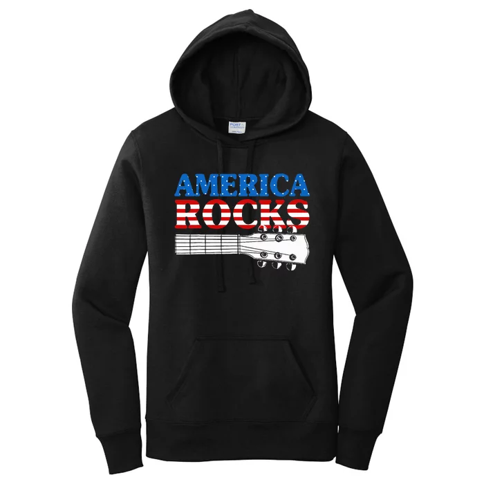 Patriotic Guitar American Flag 4th Of July Women's Pullover Hoodie