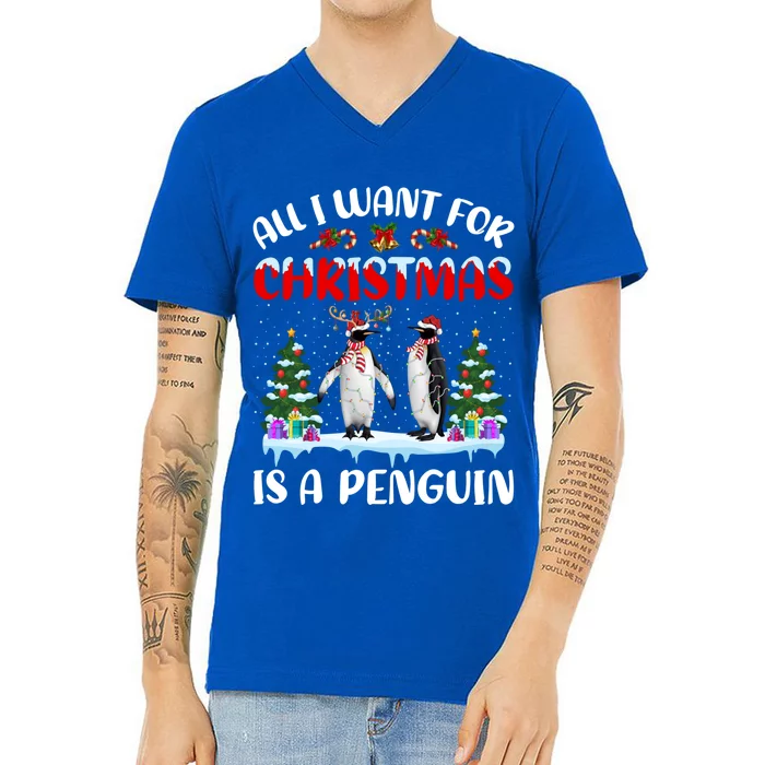 Penguin Gift All I Want For Christmas Is A Penguin Xmas Great Gift V-Neck T-Shirt