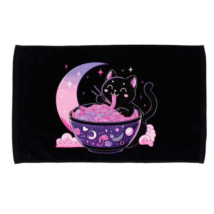 Pastel Goth Aesthetic Kawaii Cat Eating Ramen Noodles Microfiber Hand Towel