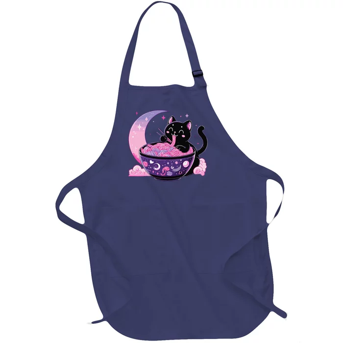 Pastel Goth Aesthetic Kawaii Cat Eating Ramen Noodles Full-Length Apron With Pocket