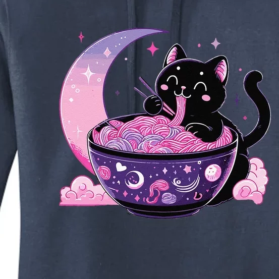 Pastel Goth Aesthetic Kawaii Cat Eating Ramen Noodles Women's Pullover Hoodie