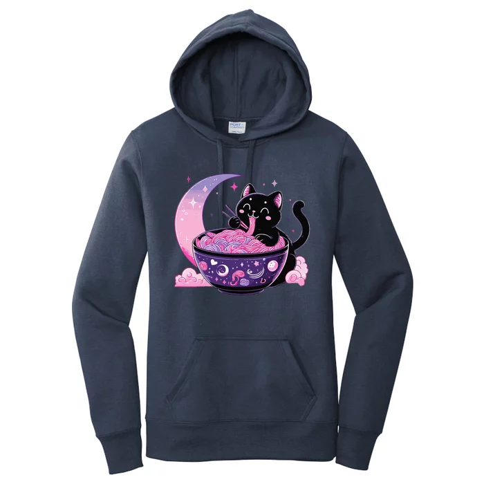 Pastel Goth Aesthetic Kawaii Cat Eating Ramen Noodles Women's Pullover Hoodie