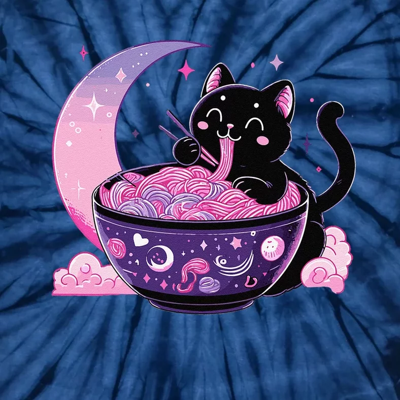 Pastel Goth Aesthetic Kawaii Cat Eating Ramen Noodles Tie-Dye T-Shirt