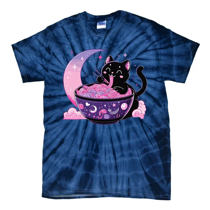 Pastel Goth Aesthetic Kawaii Cat Eating Ramen Noodles Tie-Dye T-Shirt