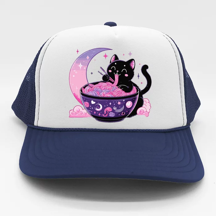 Pastel Goth Aesthetic Kawaii Cat Eating Ramen Noodles Trucker Hat