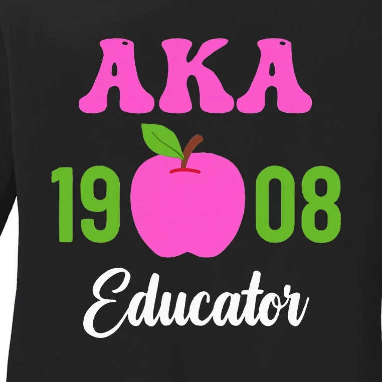 Pink Green AKA Educator Black History Month Teacher Squad Ladies Long Sleeve Shirt