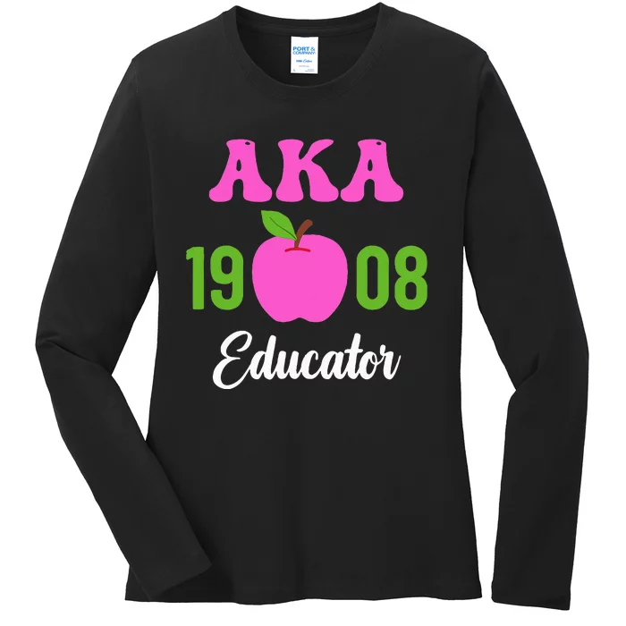 Pink Green AKA Educator Black History Month Teacher Squad Ladies Long Sleeve Shirt