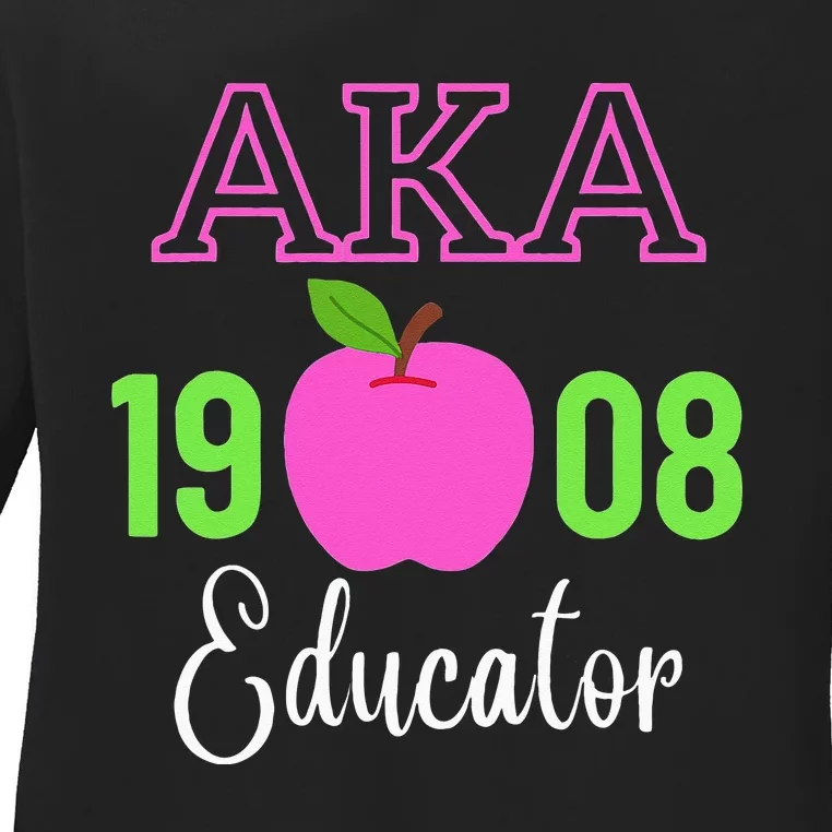 Pink Green AKA Educator Black History Month Teacher Squad Ladies Long Sleeve Shirt