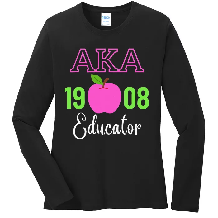 Pink Green AKA Educator Black History Month Teacher Squad Ladies Long Sleeve Shirt