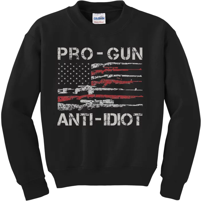 Pro Gun Anti Idiot Vintage Usa Flag 2nd Amendment Kids Sweatshirt