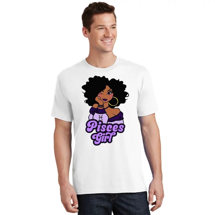 Pisces Girl Afro Girl Zodiac Signs Birthday T-Shirt